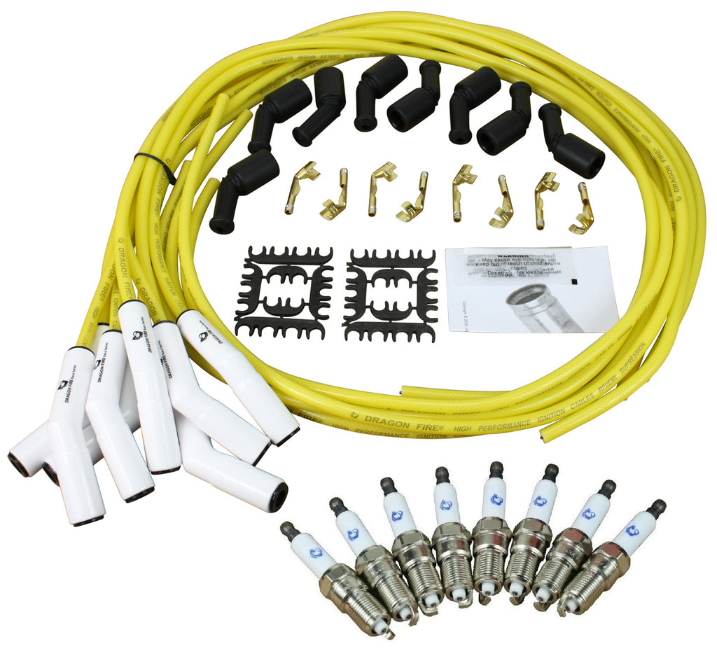 Stage 1 Ignition Kit - 2014-2021 GM CARS/TRUCKS LT Gen V Iridium Plugs / Universal Ceramic TRANSPARENT YELLOW Plug Wires