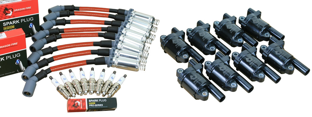 Stage 2 Ignition Kit - 2014-2021 GM CARS/TRUCK LT Gen V - ROUND Coils / Iridium Spark Plugs / 10.5"  RED High-Temp Plug Wires