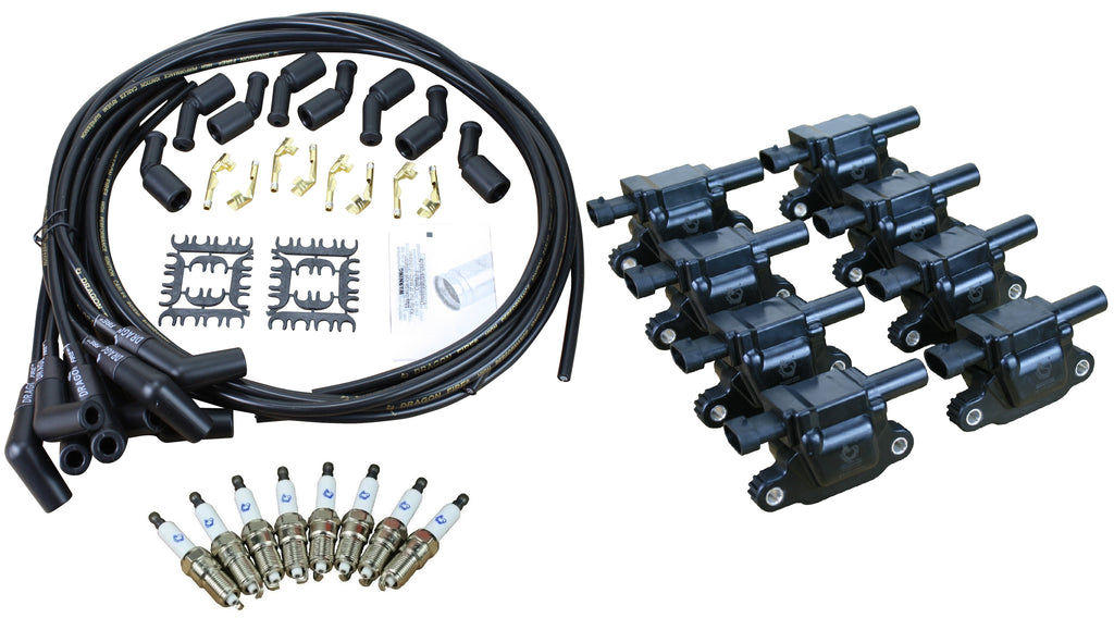 Stage 2 Ignition Kit - 2014-2021 GM CARS/TRUCK LT Gen V - SQUARE Coils / Iridium Spark Plugs / Universal BLACK Plug Wires