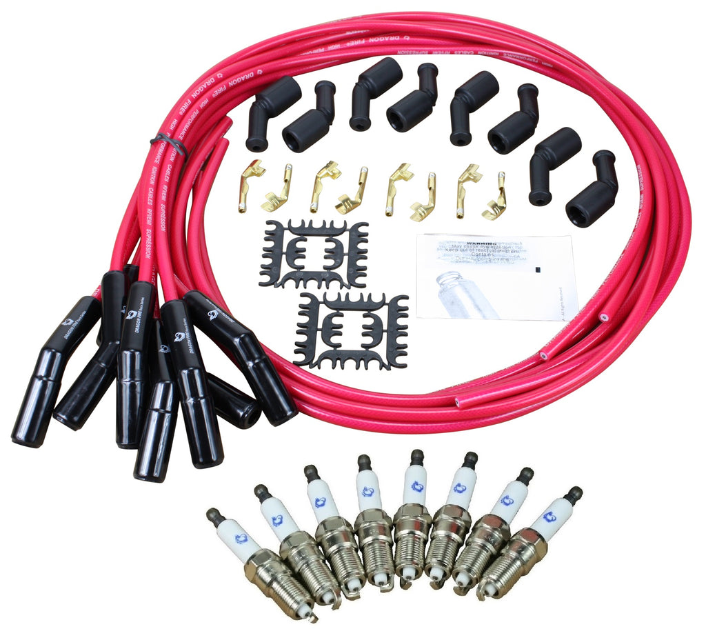 Stage 1 Ignition Kit - 2014-2021 GM CARS/TRUCKS LT Gen V Iridium Plugs / Universal Ceramic 500 Ohm TRANSPARENT RED Plug Wires w/Black Boots
