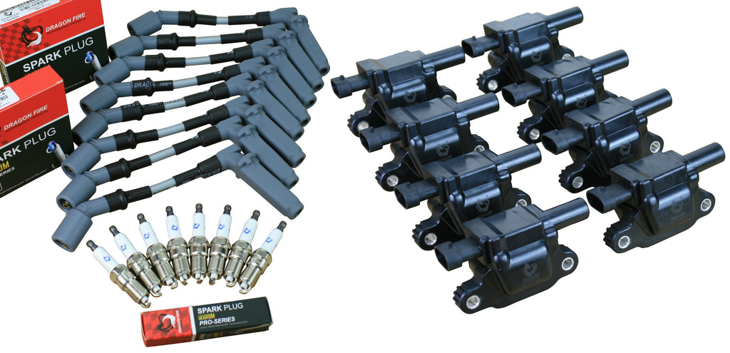 Stage 2 Ignition Kit - 2014-2021 GM CARS/TRUCK LT Gen V - SQUARE Coils / Iridium Spark Plugs / 8.5"  SILVER Plug Wires