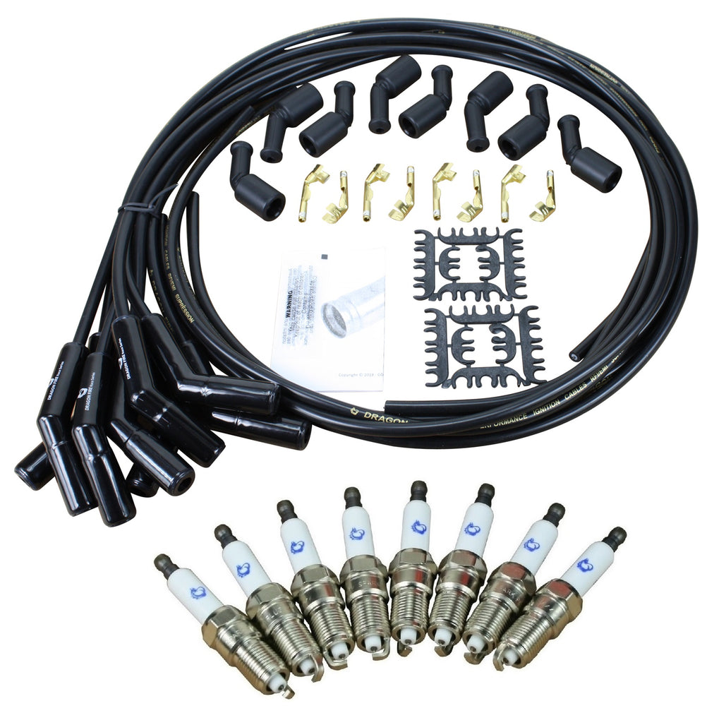 Stage 1 Ignition Kit - 2014-2021 GM CARS/TRUCKS LT Gen V Iridium Plugs / Universal Ceramic 40 Ohm BLACK Plug Wires w/Black Boots