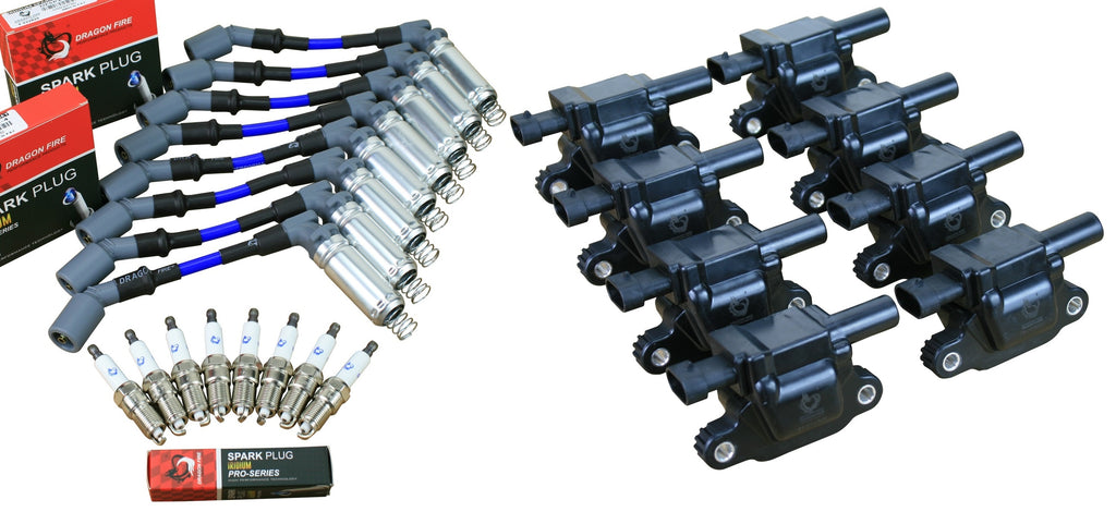 Stage 2 Ignition Kit - 2014-2021 GM CARS/TRUCK LT Gen V - SQUARE Coils / Iridium Spark Plugs / 8.5"  BLUE Plug Wires