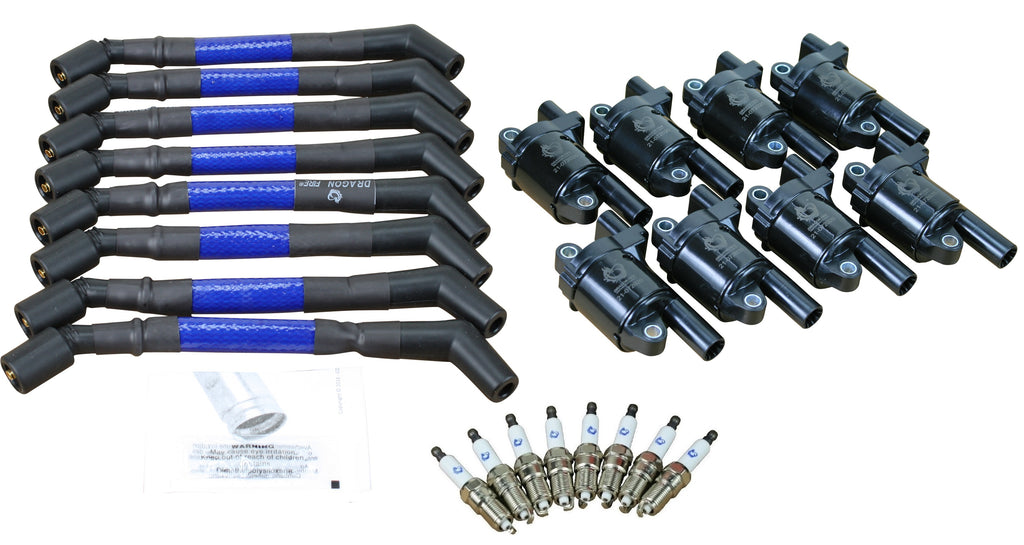 Stage 2 Ignition Kit - 2014-2021 GM CARS/TRUCK LT Gen V - ROUND Coils / Iridium Spark Plugs / 9.5"  BLUE High-Temp Plug Wires