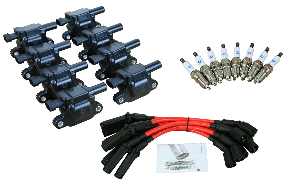 Stage 2 Ignition Kit - 2014-2021 GM CARS/TRUCK LT Gen V - SQUARE Coils / Iridium Spark Plugs / 13" 150 Ohm RED Plug Wires w/Grey Boots