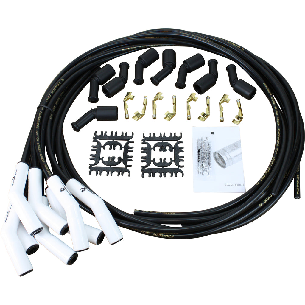 Universal White Ceramic Spark Plug Wire Set - BLACK - Sport Series