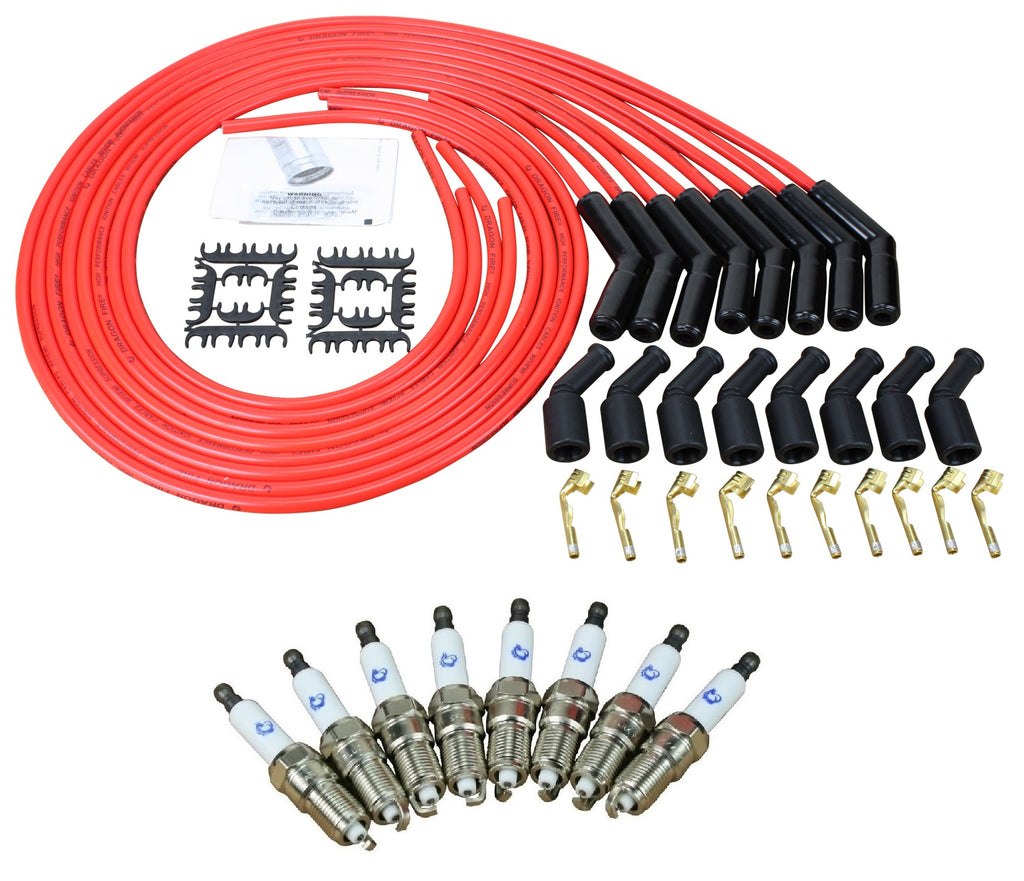 Stage 1 Ignition Kit - 2014-2021 GM CARS/TRUCKS LT Gen V Iridium Plugs / Universal Ceramic 500 Ohm RED Plug Wires w/Black Boots
