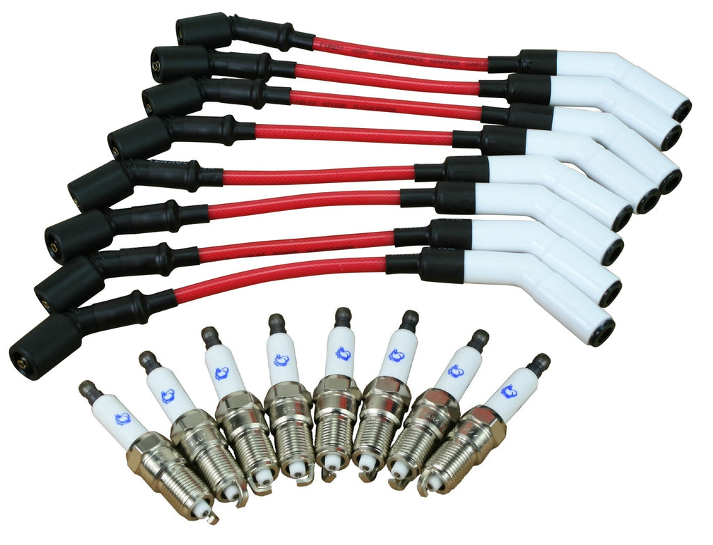 Stage 1 Ignition Kit - 2014-2021 GM CARS/TRUCKS LT Gen V Iridium Plugs / 12" CERAMIC TRANSPARENT RED Plug Wires