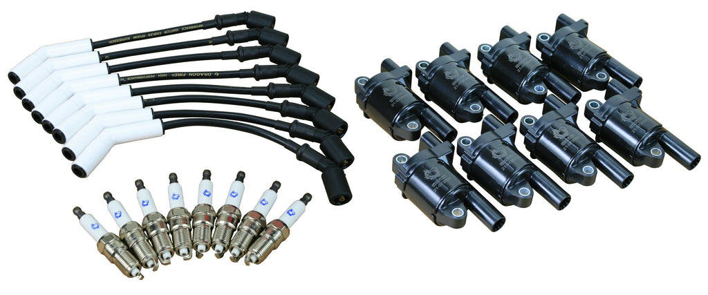 Stage 2 Ignition Kit - 2014-2021 GM CARS/TRUCK LT Gen V - ROUND Coils / Iridium Spark Plugs / 12" CERAMIC BLACK Plug Wires w/White Boots
