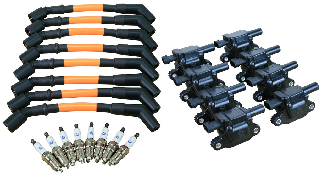 Stage 2 Ignition Kit - 2014-2021 GM CARS/TRUCK LT Gen V - SQUARE Coils / Iridium Spark Plugs / 9.5"  ORANGE Plug Wires