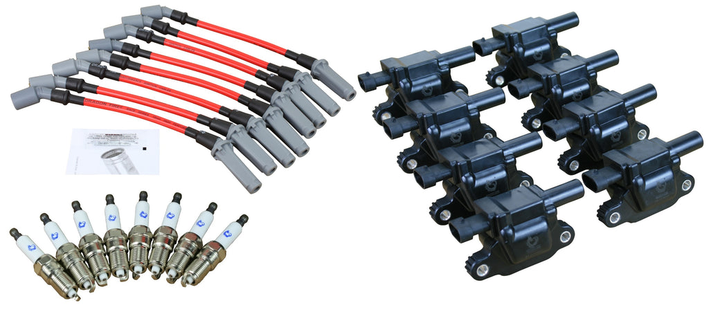 Stage 2 Ignition Kit - 2014-2021 GM CARS/TRUCK LT Gen V - SQUARE Coils / Iridium Spark Plugs / 13"  RED Plug Wires