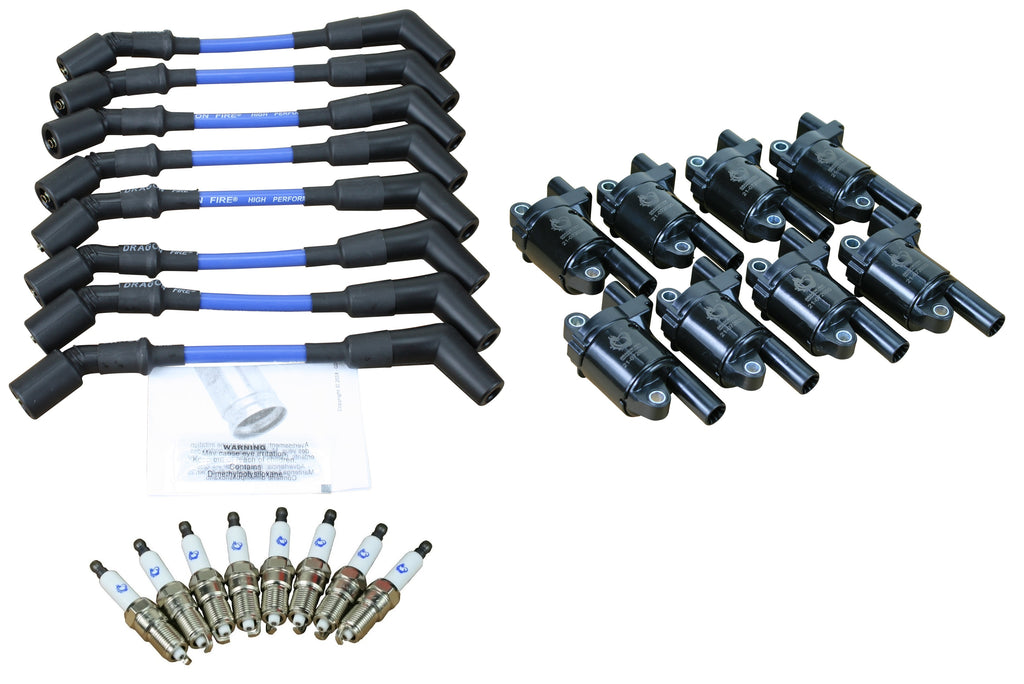 Stage 2 Ignition Kit - 2014-2021 GM CARS/TRUCK LT Gen V - ROUND Coils / Iridium Spark Plugs / 9.5"  BLUE Plug Wires