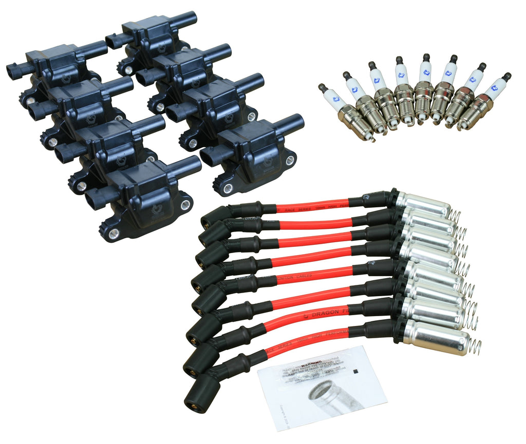 Stage 2 Ignition Kit - 2014-2021 GM CARS/TRUCK LT Gen V - SQUARE Coils / Iridium Spark Plugs / 10.5"  RED Plug Wires