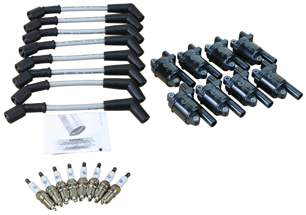 Stage 2 Ignition Kit - 2014-2021 GM CARS/TRUCK LT Gen V - ROUND Coils / Iridium Spark Plugs / 9.5"  SILVER Plug Wires