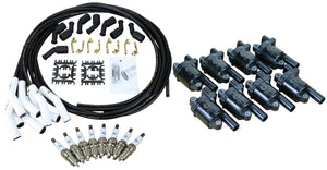 Stage 2 Ignition Kit - 2014-2021 GM CARS/TRUCK LT Gen V - ROUND Coils / Iridium Spark Plugs / Universal Ceramic 500 Ohm BLACK Plug Wires w/White Boots