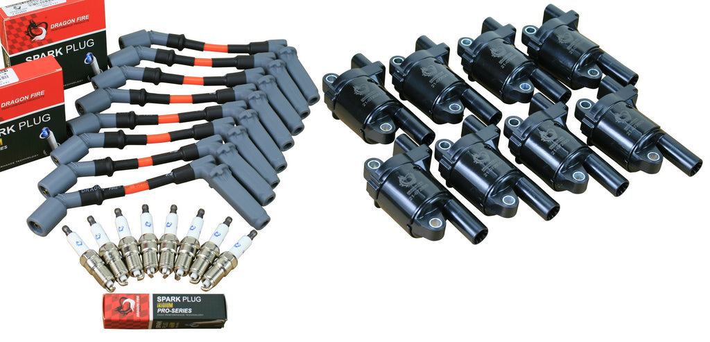 Stage 2 Ignition Kit - 2014-2021 GM CARS/TRUCK LT Gen V - ROUND Coils / Iridium Spark Plugs / 8.5" ORANGE Plug Wires w/Grey Boots
