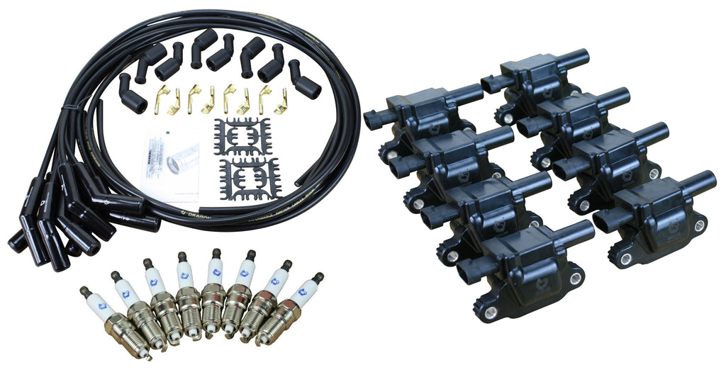 Stage 2 Ignition Kit - 2014-2021 GM CARS/TRUCK LT Gen V - SQUARE Coils / Iridium Spark Plugs / Universal Ceramic 40 Ohm BLACK Plug Wires w/Black Boots