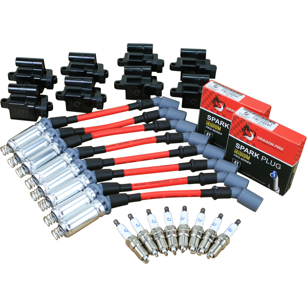 Stage 2 Ignition Kit - 1999-2007  GM 4.8L 5.3L 6.0L - SQUARE Coils / 10.5" Plug Wires/ Spark Plugs