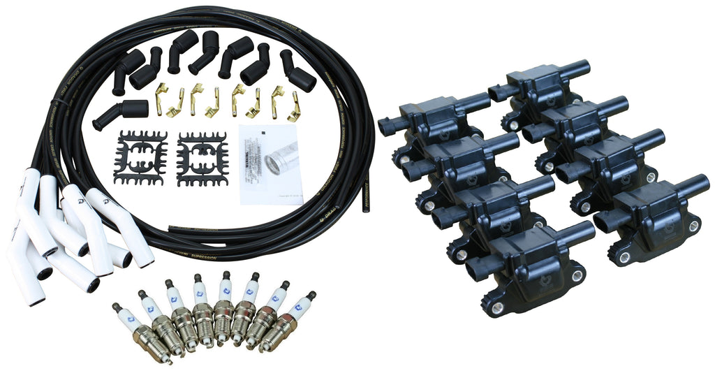 Stage 2 Ignition Kit - 2014-2021 GM CARS/TRUCK LT Gen V - SQUARE Coils / Iridium Spark Plugs / Universal Ceramic BLACK Plug Wires