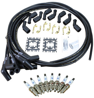 Stage 1 Ignition Kit - 2014-2021 GM CARS/TRUCKS LT Gen V Iridium Plugs / Universal 500 Ohm BLACK Plug Wires w/Black Boots