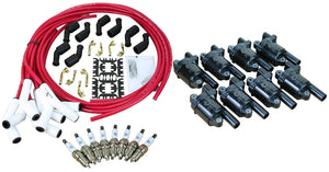 Stage 2 Ignition Kit - 2014-2021 GM CARS/TRUCK LT Gen V - ROUND Coils / Iridium Spark Plugs / Universal Ceramic 500 Ohm TRANSPARENT RED Plug Wires w/White Boots