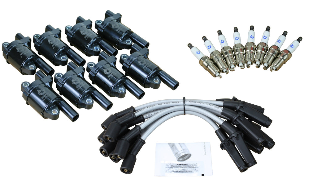 Stage 2 Ignition Kit - 2014-2021 GM CARS/TRUCK LT Gen V - ROUND Coils / Iridium Spark Plugs / 13" SILVER Plug Wires w/Black Boots