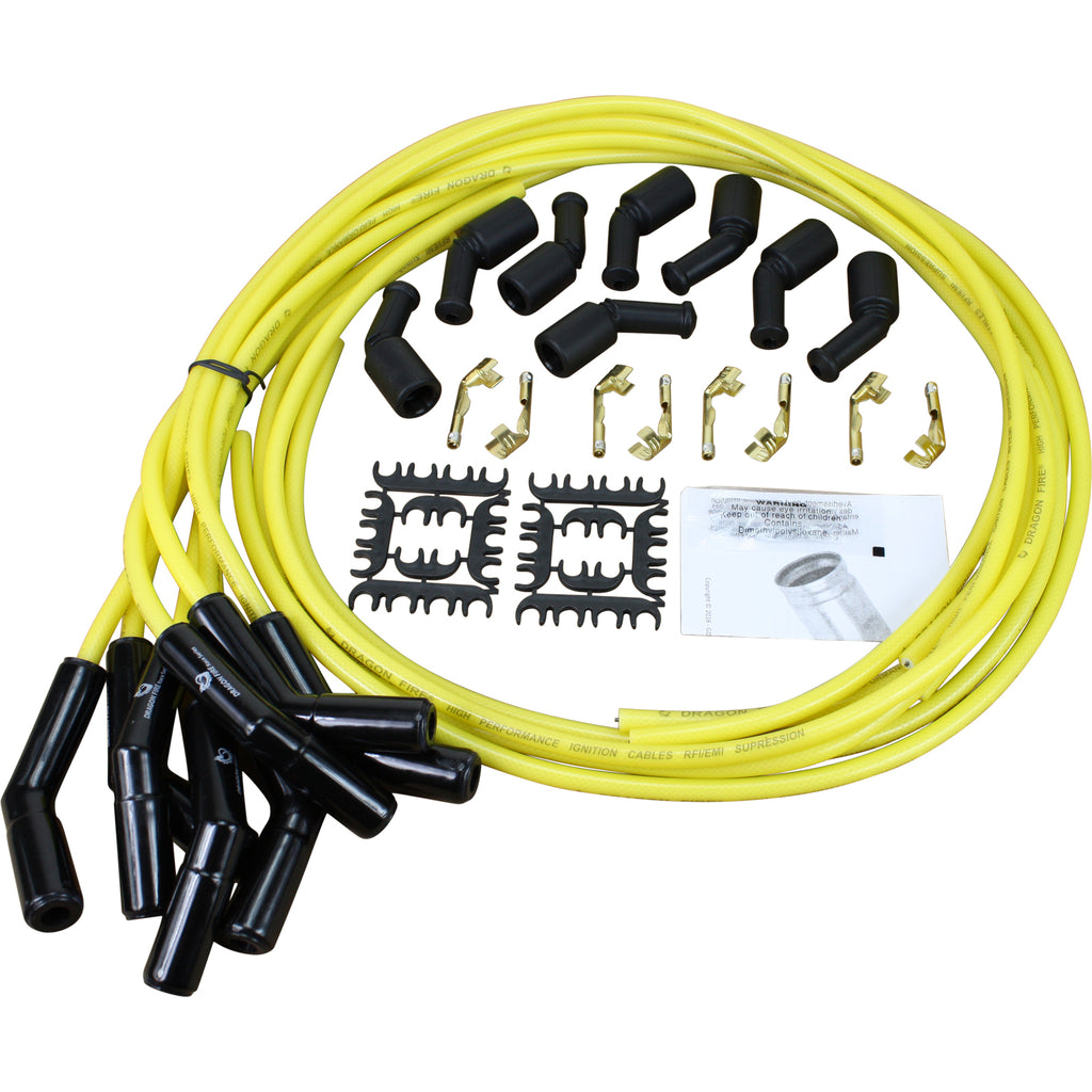 Dragon Fire Performance Street Series 8.5mm 500 Ohm Universal Black Ceramic Spark Plug Wire Set Transparent Yellow Street Series