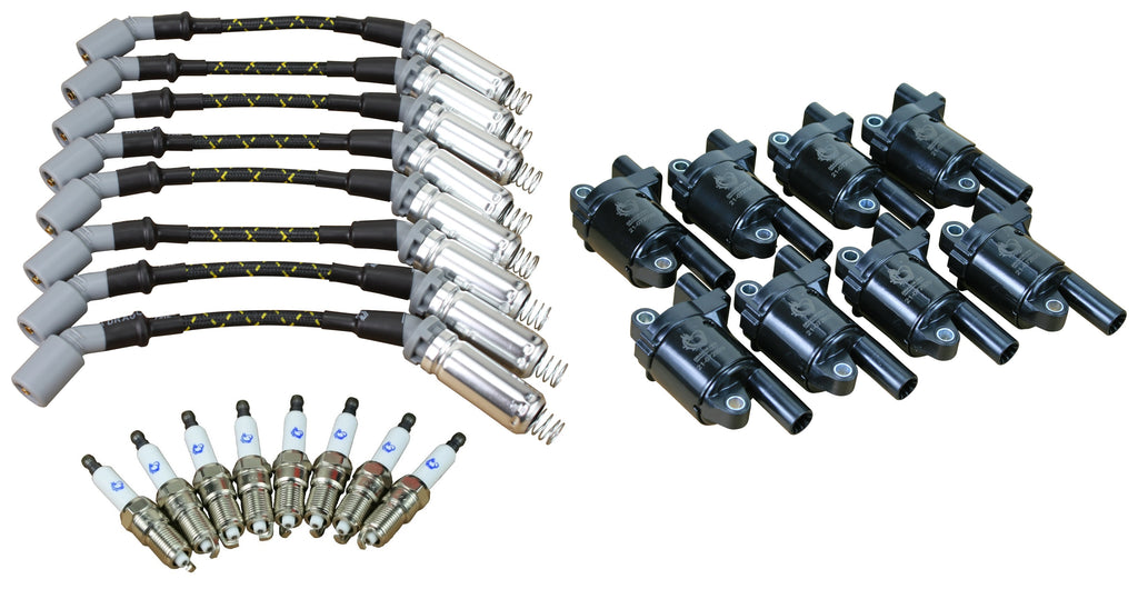 Stage 2 Ignition Kit - 2014-2021 GM CARS/TRUCK LT Gen V - ROUND Coils / Iridium Spark Plugs / 10.5"  VINTAGE Plug Wires
